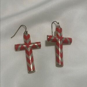 Red and Silver Chevron Cross Earrings